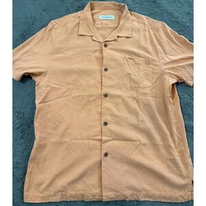 Tommy Bahama Hawaiian Shirt Mens XL Orange Silk Button Front Short Sleeve